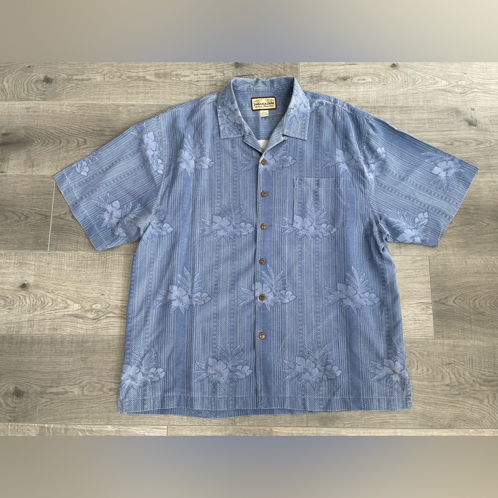 Jamaica Jaxx XL 100% silk Blue Floral Men's Shirt
